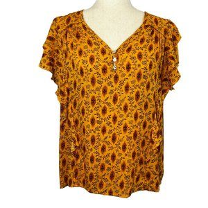 NWT Haute Hippie Style Yellow & Brown Ruffle Sleeveless Top Size Medium